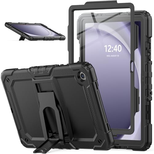 SEYMAC stock Case for Samsung Galaxy Tab A9 Plus / A9+ 11 Inch 2023 (SM-X210/X216/X218), Full-body Shockproof Cover with Screen Protector & Folding Stand for Samsung A9 Plus Tablet Case, Black