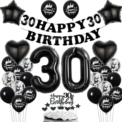 Deko 30. Geburtstag Frauen Mann Dekoration Schwarz Tortendeko 30. Geburtstag Frau Mann Luftballon 30 deko Frau 30. Männer Ballon Geburtstagsdeko 30 Jahre Frauen Schwarz