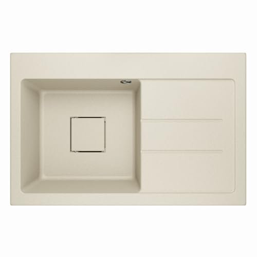 Lavello Qube 1.0 - Fregadero de granito con escurridor y desagüe oculto, sifón Lavello Qube 1.0, color beige - derecho