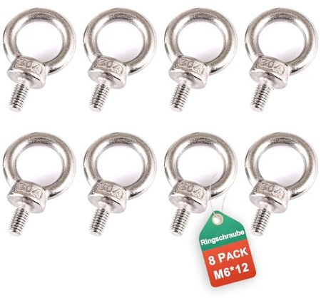 8 Stück Ringschraube M6, Edelstahl Augenschraube, Ösenschraube, Ringschrauben für Befestigen Sie hängende Ornamente, Blumentöpfe, Schaukelständer usw