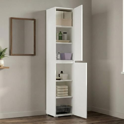 Dmora - Armadio Multiuso 2 Ante Betulla, Scarpiera con Ripiani Regolabili, Mobile Porta Scarpe a 2 Ante, 100% Made in Italy, 45x37h195 cm, Bianco