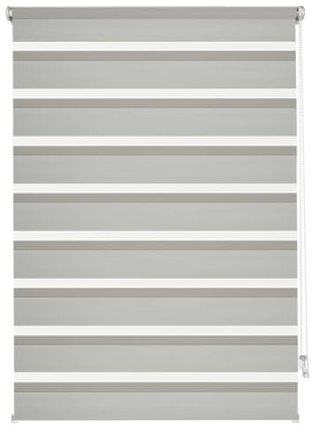 GARDINIA EASYFIX Doppelrollo mit Montageschiene , Duo-Rollo, Seitenzugrollo, Transparente und blickdichte Streifen, Stufenlos verstellbar, Grau, 90 x 220 cm