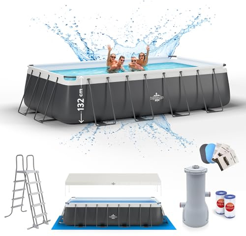Dardaruga Piscine Tubolaire Hors Sol 550x305x132 cm + Pompe Filtre économie d'énergie + 2 Cartouches Filtres, Modèle Bora Bora, Brand et Assistance Italienne, Matériaux Premium, Liner Multi-Couches