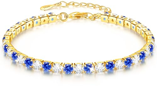 VIVILE Fußkette Damen - Tennis Fusskette mit Gold 925, Armband, 9.5in+2in, Gold 4MM CZ, Blau
