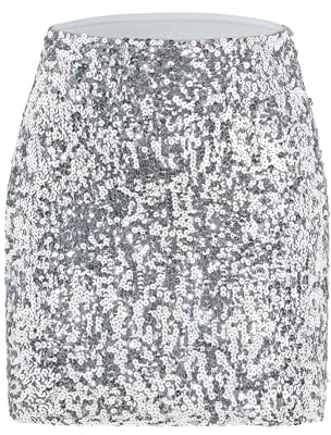PONCEAU Pailettenrock Für Damen Glitzer Rock Kurz Damen Sexy Midi Skirt Hüftrock mit Elastische Taille Party Rave Outfit Karneval Weihnachten