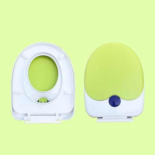Familien-Toilettensitz mit Absenkautomatik, integrierter Kindersitz, Töpfchentraining, 2-in-1-Toilettensitz mit einfacher Befestigung oben, ovale V-/D-Form, WC-Abdeckung (Grün, D-förmig)