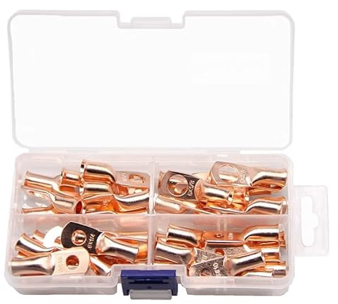AYKANING Battery Cable Connectors,Wire Terminal Connectors 40pcs 6AWG 5/16 3/8 Copper Ring Battery Crimp Terminals Connector Cable Lugs Eyelet 16mm2 Electrical Supplies Bolt Hole