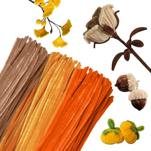 Pfeifenputzer Zum Basteln 300 Stück 3 Farben Pfeifenreiniger Braun Orange Gold 30CM Chenilledraht Pipe Cleaner Biegeplüsch Basteldraht für Kreative DIY Projekte Dekorationen und Basteldeko