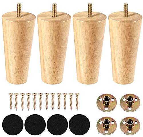 Luabue 4 Stück Möbelbeine Holz Möbel Holzfüße Beine mit Montageplatten Schrauben Möbelfüße Holz Rund für Sofa Bett Schrank Couch Stuhl (12cm)