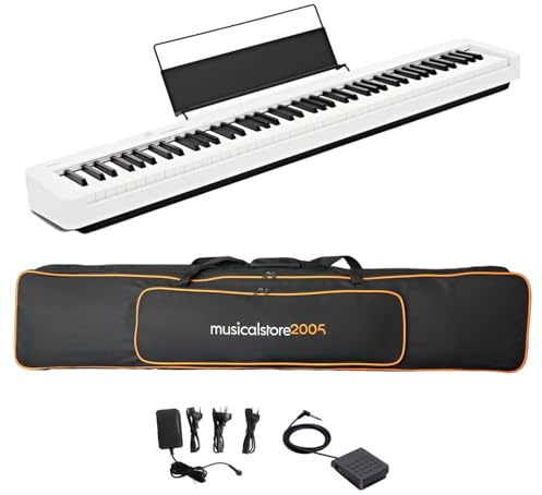 MusicalStore2005 Set Completo per Casio CDP-S110 Bianco - Piano Digitale 88 Tasti Pesati con Borsa Imbottita a Tracolla con logo MusicalStore2005 Ricamato, Alimentatore e Pedale