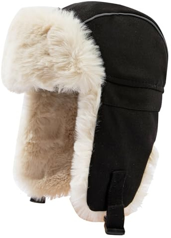 CLAPE Unisex fuskpäls flygmössa termisk vinter trappermössa utomhus vindtät vintermössa med öronlappar varm rysk mössa män kvinnor, PL2404-svart, one size