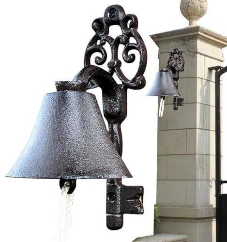 Wall Dinner Bell | Cast Iron Entry Door Bell - Antique Decorative Bell, Wall Ornamental Hand Bell, Outside Bell for Farm House