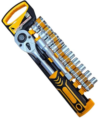 Set Chiavi a cricchetto attacco 1/2 e Bussole 12 Pezzi Bussole esagonali in cromo e vanadio Misure 8-24 mm, con Prolunga da 5 Strumenti Professionali per Riparazioni e Manutenzione