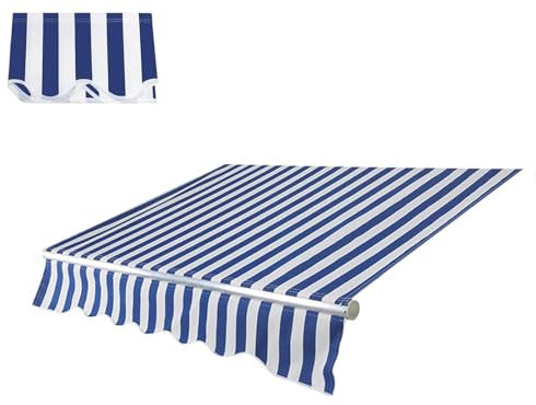 Tenda da sole a baldacchino manuale retrattile in tessuto di ricambio per esterni da giardino (blu, 5 x 1,5 m)