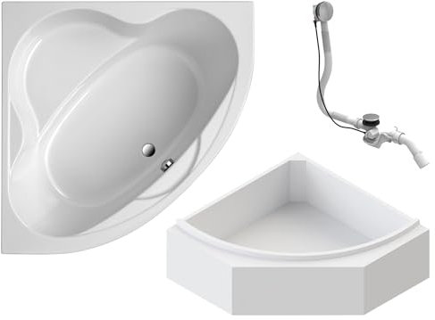 Schulte Eckbadewanne Coralia 140x140 cm, Komplettset inkl. Wannenträger, Ab- und Überlauf, aus hochwertigem Acryl in Weiß glänzend