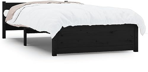 HEFZGDB Massivholzbett ohne Matratze Schwarz 75x190 cm Single Bed Gästebett Doppelbett Bettrahmen für Schlafzimmer Herberge Wohnbereich Gästezimmer