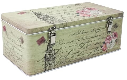 DreamsEden Tin Metal Keepsake Box, Small Storage Box with Hinged Lid, Vintage Decorative Memory Container Case Gift Boxes for Keepsakes Wedding Card Letter Artwork Photos Seed, 11.5L x 6W x 4.375H in
