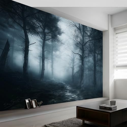 Carta Da Parati Buio Foresta Nebbia Nero Grigio 400 X 280 Cm(Wxh) Wallpaper Carta Da Parati Murale 3D,Fotomurali Moderni Per Soggiorno E Camera Da Letto,Decorazione Murale Con 3D