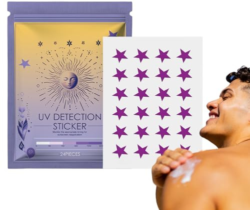 Adhesivo de detección UV, juego de 24 calcomanías de protección UV, recordatorio de reaplicación de protector solar en forma de estrella, suministros de cuidado personal para el cuerpo facial