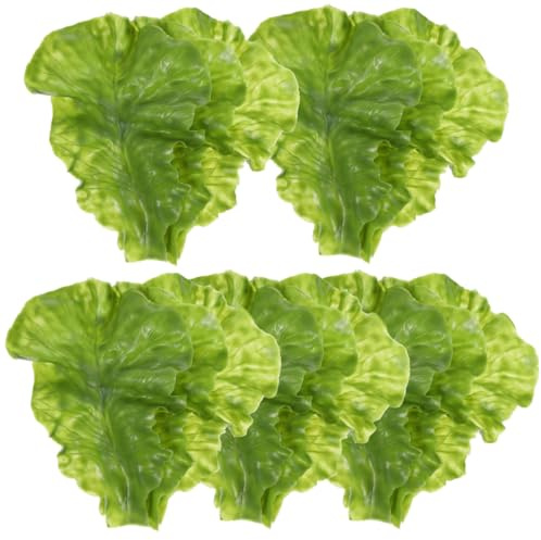 BESPORTBLE 15Pcs Realistic Fake Lettuce Leaves Set - Simulation Green PVC Artificial Vegetable Leaf Models for Kitchen Decor Food Display Culinary Events and Photo Props