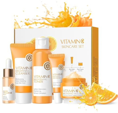 Skin Care Sets & Kits,Facial Kit Gifts, Vitamin C Skincare Set Simple Beauty Pamper Anti-Ageing,Brightening Sets for Glowing Skin for Women, Includes Cleanser Toner Serum Eye Cream Face Cream