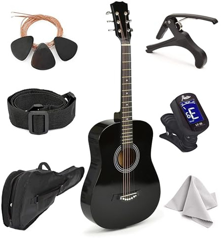MasterPlay Akustikgitarre für Linkshänder, 76,2 cm (30 Zoll) Anfängergitarre für Lerner, akustisches Saiten-Starter-Set: Gitarrentasche, Stimmgerät, Gurt, zusätzliche Saiten, Plektren, Waschlappen