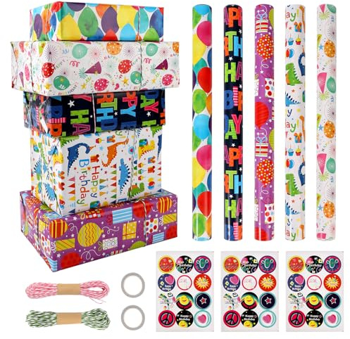 Geschenkpapier für Geburtstage - 3-Rollen-Pack, geeignet für Geburtstagsgeschenke für Jungen und Mädchen, Abschlussgeschenke und festliche Präsente (Red)