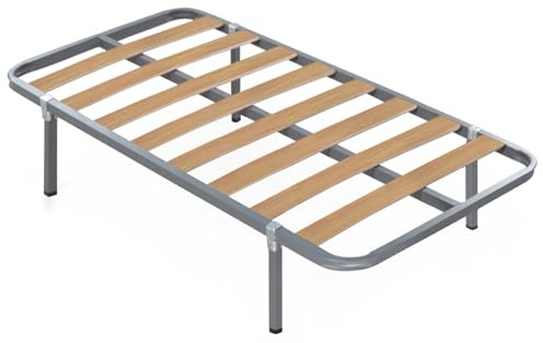MDS MEJORDESCANSO - Somier de Láminas de Madera con Estructura de Acero y Patas Incluidas | Medida: 90x190 cm | Altura 35 cm | Refuerzo Central | Fabricado en España
