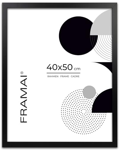 FRAMAI® Bilderrahmen 40x50 Schwarz MDF Umweltfreundlichem Rahmen mit Bruchsicheren Plexi, Aufhänger und Aufsteller