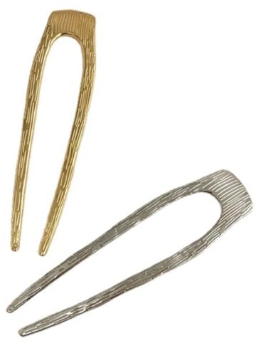 SAFIGLE Lot de 2 Épingles à Cheveux en Métal Brossé U Grand Modèle Doré et Argenté pour Femmes Chignon Quotidien Accessoire Coiffure Simple et Élégant
