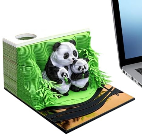 Calendrier 3D 2026 – Bloc-notes 3D amovible Panda | Sculpture en papier décorative pour réception, salles de réunion, bureau, assistants, table de nuit