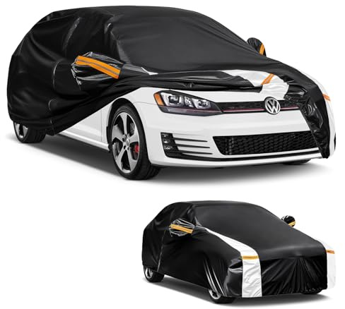 Tozaroa Universal Car Cover 100% Waterproof Breathable, Outdoor Full Cover All Weather Protection Rain Sun Dust with Zip and Cotton, Universal Fit Hatchback (415-450cm) 2L Black