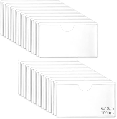 QWORK® 100 Stück Selbstklebende Etikettenhalter, 6x10 cm PVC Visitenkartenhüllen, Kartenhülle, für Büro Schule