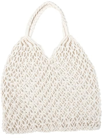 MOBUTOFU Borsa da Spiaggia all Uncinetto in Cotone Bianco, Rete Intrecciata, Doppio Uso a Tracolla a Mano, per Picnic all Aperto e Giornate al Mare