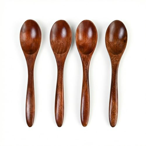 4 Pcs Small Wooden Spoons, Wooden Teaspoons, Honey Spoon for Coffee Tea Jam Sugar Ice Cream, Reusable Wooden Spoons for Eating and Cooking
