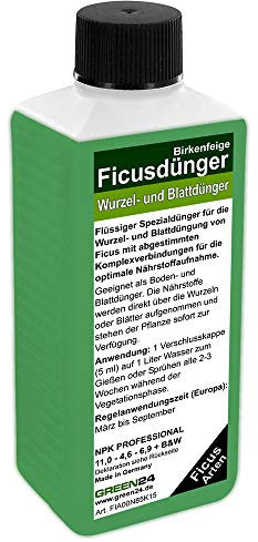 GREEN24 Ficus Dünger - Spezialdünger für Ficus Arten, Feigenbäume - Ficus Benjamini Elastica Lyrata Ginseng Bonsai Zimmerpflanzen Kübelpflanzen NPK Flüssigdünger 250ml Konzentrat