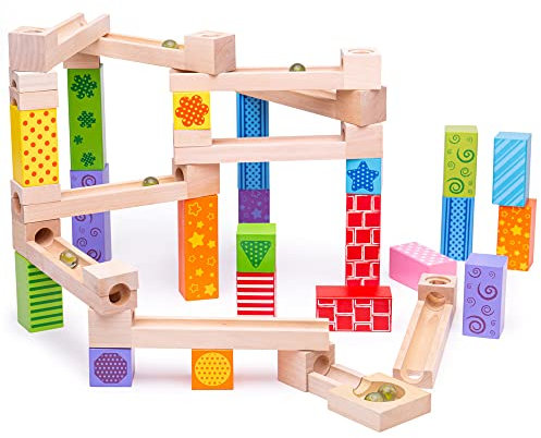Bigjigs Toys, Marble Run, Wooden Toys, Wooden Marble Run, Construction Toys, Wooden Ball Run, Construction Toys For 3 4 5 Year Olds, Marble Run For 3 4 5 Year Olds, Marbles For Kids