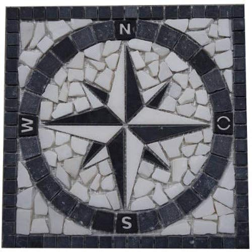 Antikmarmor Rosone 30x30 cm Windrose Mosaik Fliesen Einleger Schwarz Weiss 039