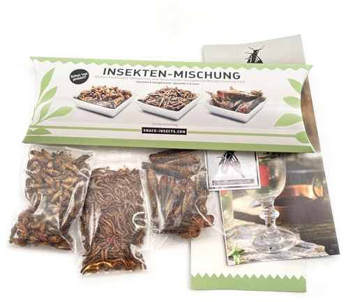 SNACK-INSECTS Essbare Insekten Mischung 25 g | Geröstete Mehlwürmer, Grillen & Heuschrecken | Proteinreicher Insekten Snack | Insekten zum Essen | Geschenk & Probierpackung
