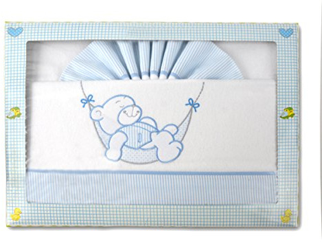 PEKITAS feine Bettwäsche, 3-teilig, für Kinderbett 60 x 120, 100 % Baumwolle, Made in Portugal Blau/Weiß
