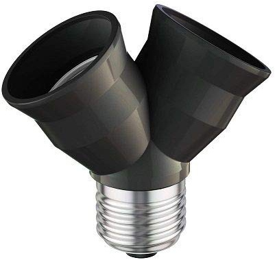 CABLEPELADO Lampenfassung Splitter E27, Sockel für Doppellampen, Splitter für LED-Lampen, maximale Belastung pro Fassung: 15 W, 2 Leuchtmittel in 1, Schwarz