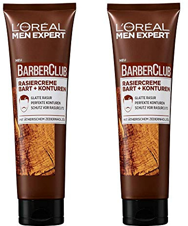 L'Oréal Men Expert skäggvård, rakkräm för en smidig rakning och klara konturer i ansiktet, eterisk cederträolja, barberklubb, 2 x 150 ml
