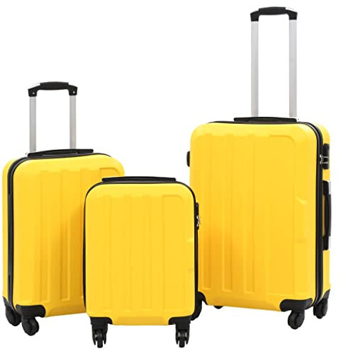 vidaXL Kofferset 3-TLG. Hartschalenkoffer Handgepäck Koffer Reisekoffer Rollkoffer Hartschale Trolley Set Business Reise Gelb ABS 4 Rollen S M L