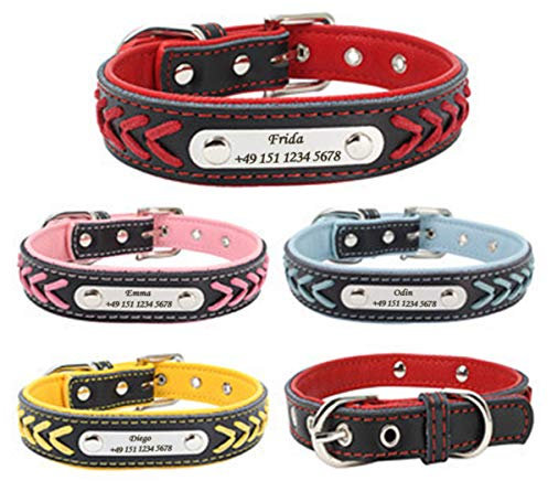 Gredstar Halsband hund Personalisierte Hundehalsbänder mit D-Ring Leder Hundehalsband Namensschild