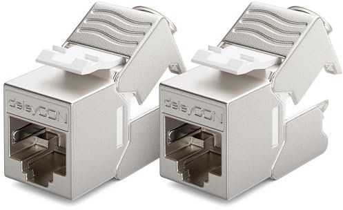deleyCON 2x Mini Keystone CAT 6a Jack Modulo Versione Corta 30 mm (3cm) 10 Gbit/s Schermato STP Presa RJ45 Compatibile con CAT7 CAT6 CAT6a Cavo di Rete Scatola Patch Panel