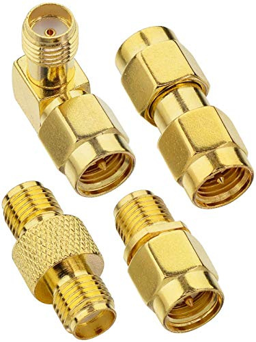 Boobrie Kit connettori SMA 4 pz Adpater Standard SMA Maschio a SMA Maschio Femmina RF Accoppiamento Coassiale Dado Barrel Connettore Convertitore per Antenna WiFi/Drone FPV/Prolunga