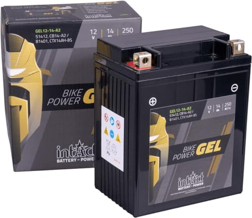 intAct - GEL MOTORRADBATTERIE GEL12-14-A2. Ersetzt YB14-A2, YB14A-A2, YTX14AH-BS. Motorradbatterie 12V 14Ah 250A. Maße: 134x89x166mm. Mit bis zu 30% mehr Startleistung.