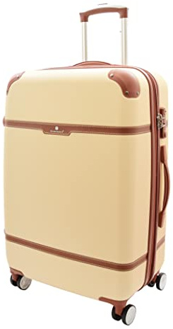 Valise de voyage à 4 roues de style vintage avec coque rigide extensible et légère, beige, Medium | 65x42x27CM,77L,3.5KG, Bagage extensible rigide avec roulettes pivotantes