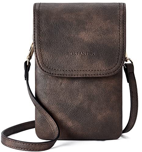 BOSTANTEN Klein Handytasche zum Umhängen Damen PU Leder Handy Umhängetasche | mit Geldbörse und Kartenfächern, Verstellbarer Schultergurt, Mehrere Fächern, für Alltag, Pendeln und Freizeit Kaffee