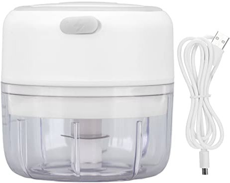 Mini Picador de Ajo Eléctrico, Picador de Alimentos, Utensilios de Cocina, Carga USB, Picador de Verduras Eléctrico para Alimentos para Bebés/chile/cebolla/nueces/ajo (100ML)(Blanco)